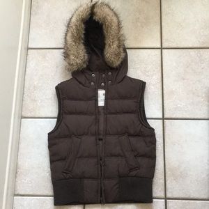 Aeropostale Fur-Hooded Sleeveless Vest